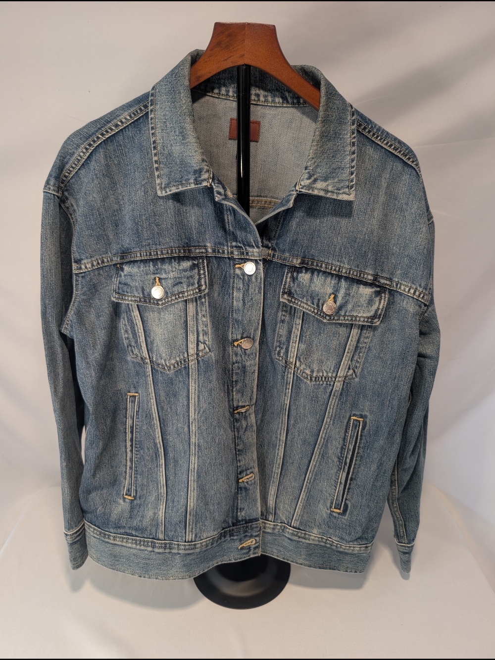 Ralph Lauren Women's Large Leather Tag Denim Jean Jacket
